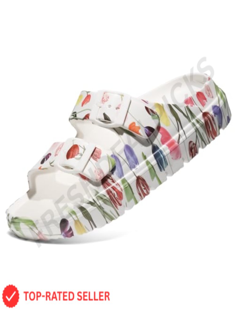 Tie-Dye Eva Platform Slides With Adjustable Double Buckle And Arch Support